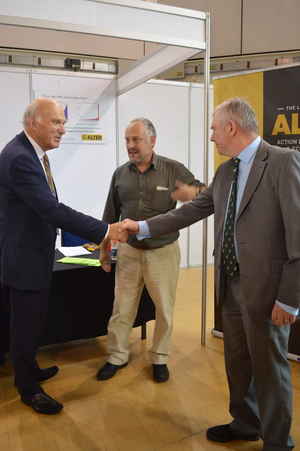 Sir Vince Cable meets David Cooper, ALTER secretary, and Joseph Bourke, Chair, at the Bournemouth Stand